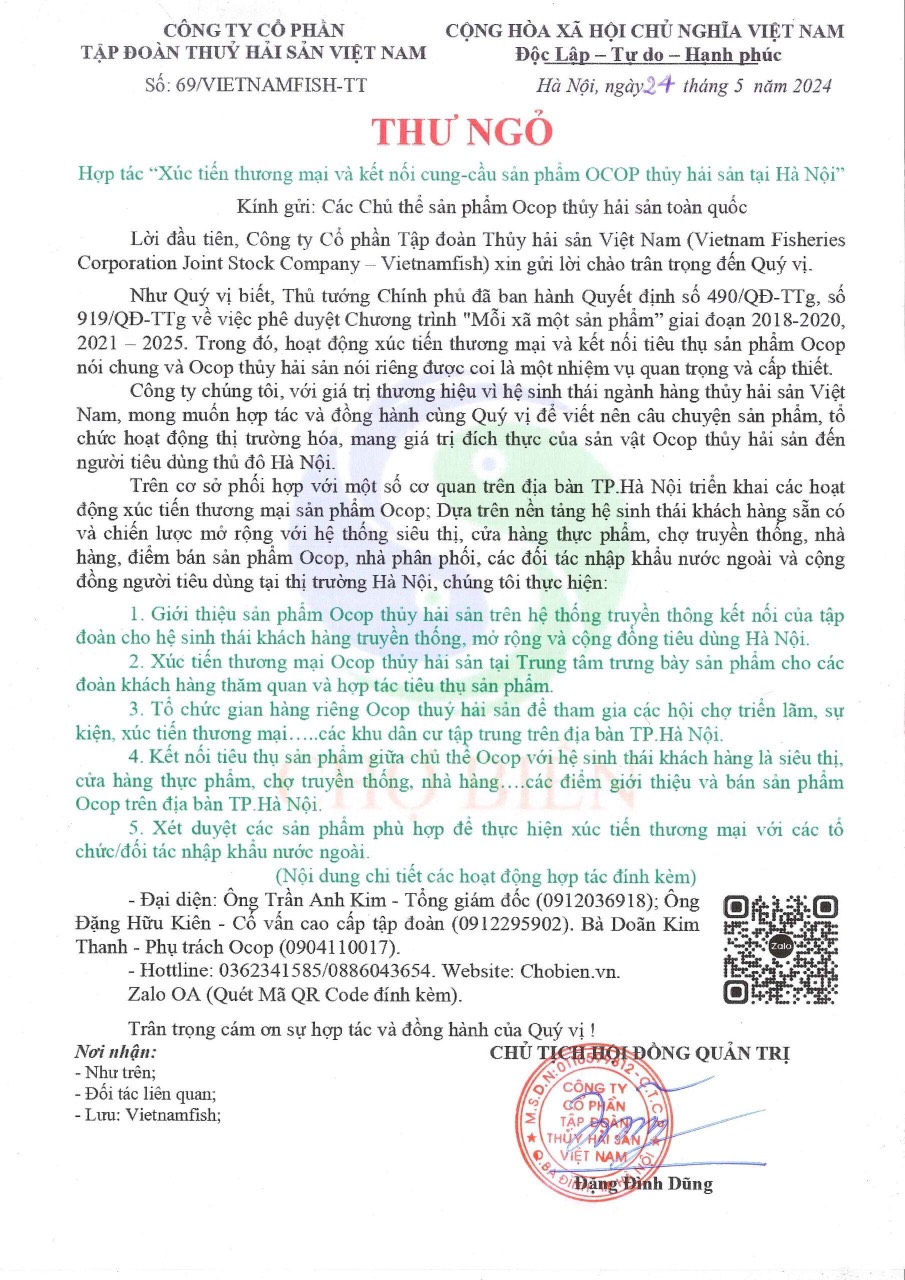 Chương trình “Xúc tiến thương mại và kết nối cung-cầu sản phẩm OCOP thủy hải sản tại Hà Nội”